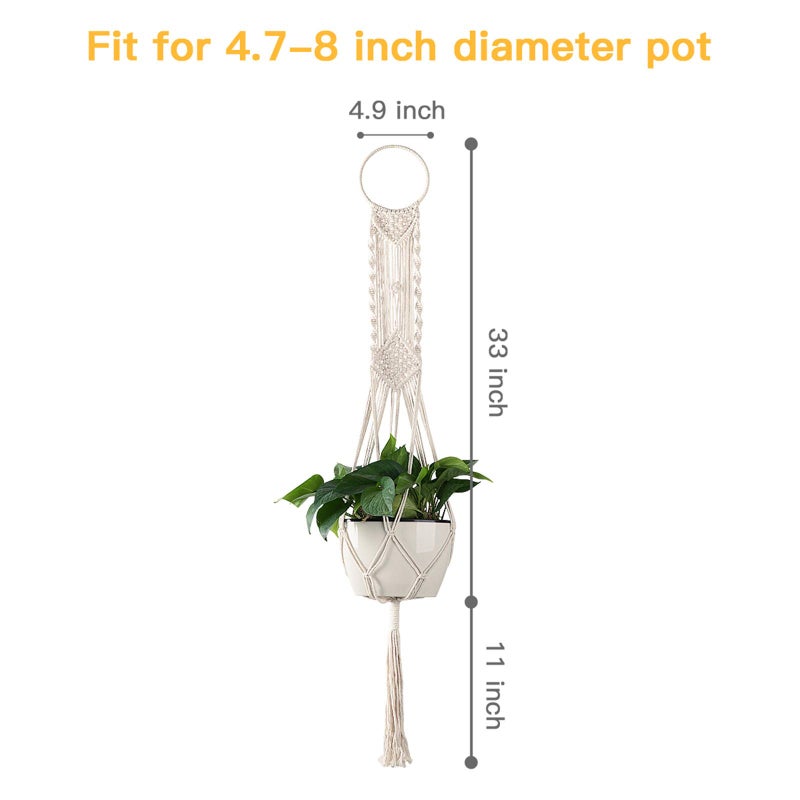 Cuttte Macrame Plant Hanger, Indoor Outdoor Hanging Planter Basket, Hanging Plant Holders, Decorative Macrame Hangers, 4 Legs 43.3 Inch, Cream Color, Boho Decor - Image 2